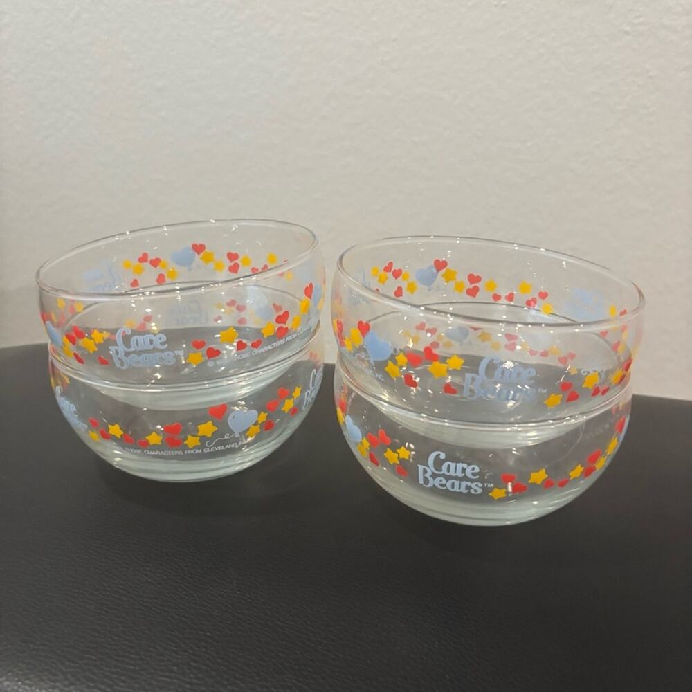 Vintage Care Bears Glass Candy Bowls Colorful Hearts and Stars